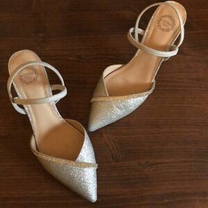 I. Miller Bernise Silver Sparkle Glittery Rhinestone Strappy Kitten Heels in Box